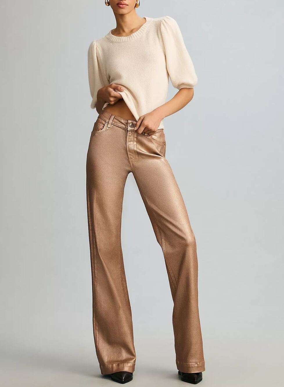 Paige Leenah Wide Leg Jeans US 26 Metallic Shimmer Coated Rose Gold Pink